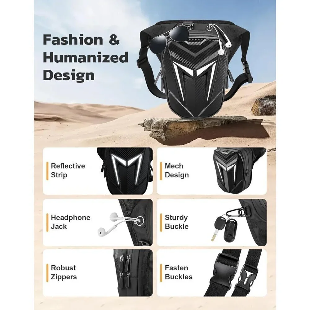💫 Men Black Expandable Storage Hip Bag Strap Water-Resistant Motorcycle Hiking